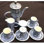 Cinque Ports Pottery Rye, a mid 20th century coffee service having four cups and saucers, cream jug,