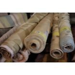 Five rolls of curtain material, total L: 67 metres. Not available for in-house P&P, contact Paul O'