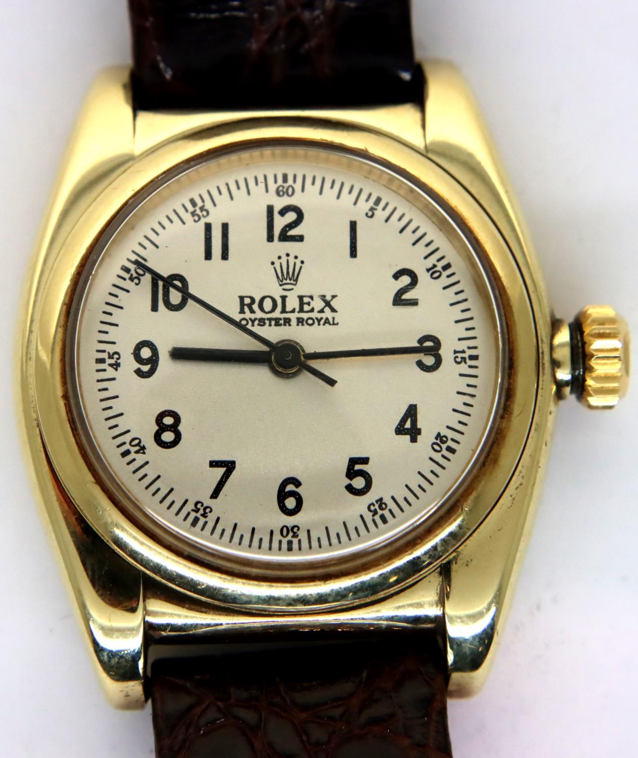 Rolex; gents 9ct gold vintage gentlemans wristwatch. Model Rolex Oyster Royale, Viceroy. Recent