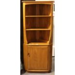 Ercol corner unit in elm, H: 195 cm. Not available for in-house P&P, contact Paul O'Hea at Mailboxes