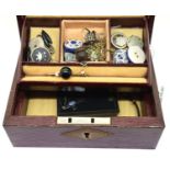 Leather jewellery box with contents including silver. P&P Group 1 (£14+VAT for the first lot and £