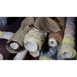 Six rolls of curtain material, total L: 50 metres. Not available for in-house P&P, contact Paul O'