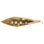 9ct gold and white stone set brooch, L: 46 mm, 2.1g. P&P Group 1 (£14+VAT for the first lot and £1+