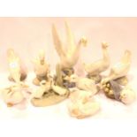 Nine Nao ceramic ducks and geese, with a Lladro duck with ducklings (10). No chips, cracks or