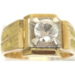 Continental gold dress ring, set with a white topaz of approximately 0.5cts, size N, 5.1g, shank