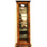 A 20th century burr walnut wall mounting vitrine with five shelves and single door, 28 x 20 x 85