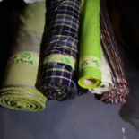 Five rolls of curtain material, total L: 95 metres. Not available for in-house P&P, contact Paul O'