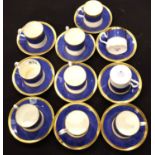 Coalport; a set of ten coffee cans and saucers in the Athlone Blue pattern, no chips, cracks or