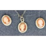 Silver mounted cameo necklace and earring set. P&P Group 1 (£14+VAT for the first lot and £1+VAT for