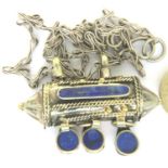 Turkish white metal lapis lazuli set note carrier on chain. P&P Group 1 (£14+VAT for the first lot