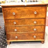 A Victorian mahogany chest of four long drawers with glass handles, 120 x 56 x 123 cm H. Not