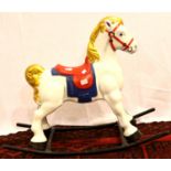 Painted metal rocking horse. L: 100 cm. Not available for in-house P&P, contact Paul O'Hea at
