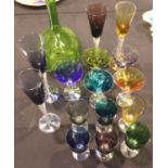 20th century coloured glass including four air twist examples (16). Not available for in-house P&