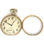 Rolled gold open face crown wind Elgin pocket watch, D: 47 mm. Working at lotting. P&P Group 1 (£