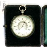 Fine silver antique silvered dial key wind pocket watch with secondary seconds dial in a fitted