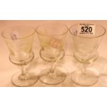 Set of three Thistle shape Arrowsmiths Glenlivet advertising whisky glasses. Not available for in-