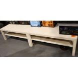 Two large retail display tables with undershelves, 118 x 78 x 45 cm H. Not available for in-house