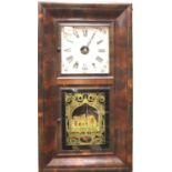 Seven day American Jerome & Co chiming wall clock in working order with key and pendulum, 76 x 43