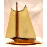 1950s sailboat table lamp, with vellum shades, H: 54 cm. Not available for in-house P&P, contact