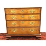 George III mahogany chest of four graduated long drawers, raised on ogee bracket feet, 89 x 44 x