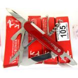 Four boxed Victorinox Swiss army style penknives with seven blades/tools. Not available for in-house