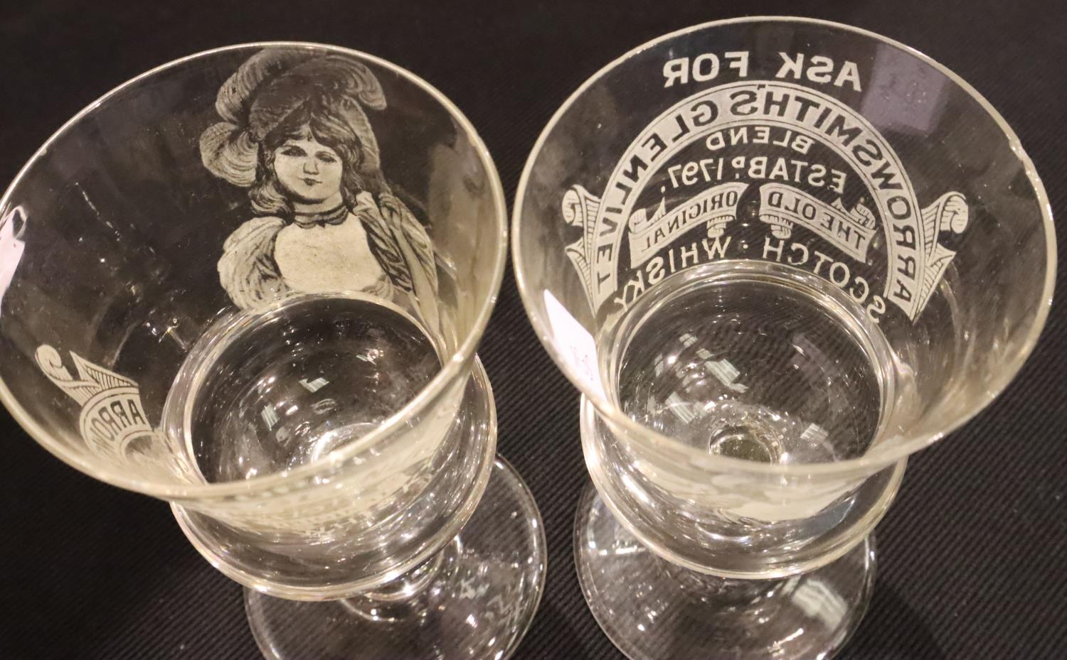 Set of three Thistle shape Arrowsmiths Glenlivet advertising whisky glasses. Not available for in- - Image 2 of 2