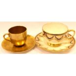 Aynsley delicate gilt cup and saucer with retailers stamp for Temple & Crook with a Paragon gilt cup