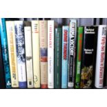 Shelf of books cvoering WWII in Asia; Burma, Singapore etc, including Japanese POW stories. Not