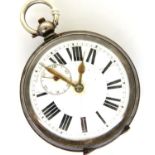 925 silver key wind open face pocket watch with secondary seconds dial, D: 55 mm. P&P Group 1 (£14+