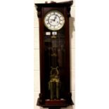 Modern glass front twin weight Vienna style seven day striking wall clock with key, pendulum and