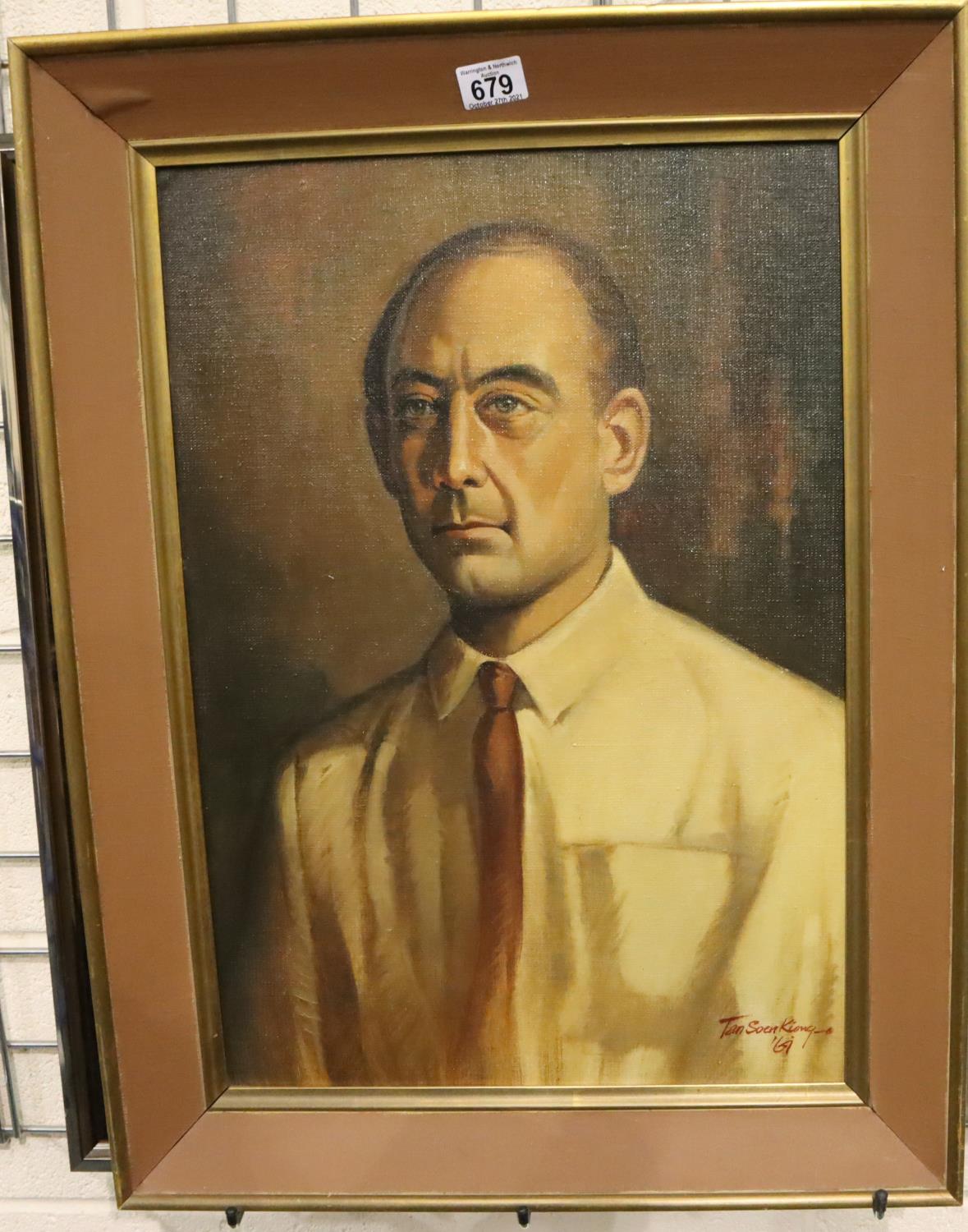 Tan Soen Kiong (20th century); oil on board portrait of a gentleman, 41 x 59 cm, dated 61 and signed - Image 2 of 3