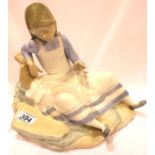 Large Nao figurine of a seated girl, H: 25 cm. P&P Group 2 (£18+VAT for the first lot and £3+VAT for