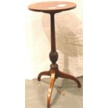 A Georgian inlaid walnut tripod wine table, D: 27 cm, H: 57 cm. Not available for in-house P&P,