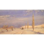 Odin Rosenvinge (1880-1957); watercolour of military trucks in the snow, France, signed and dated