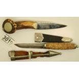 Scottish Skean-dku dirk with sheath, stag horn grip and plated mounts, blade L: 9 cm, with further