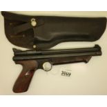 Crosman Medalist II model 1300 .22 cal air pistol with leather holster. P&P Group 3 (£25+VAT for the