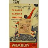 FA Amateur Cup Final 1953 programme and ticket, Pegasus V Harwich & Parkeston. P&P Group 1 (£14+