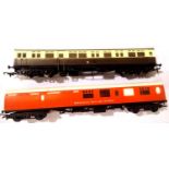 Triang; OO scale breakdown train coach in red and an Airfix GWR autocoach. Both in very good -