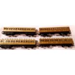 Four OO scale Hornby LNER teak Clerestory roof coaches. Very good - excellent condition, unboxed.
