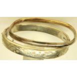 Two silver bangles, one hallmarked, 25.4g. P&P Group 1 (£14+VAT for the first lot and £1+VAT for