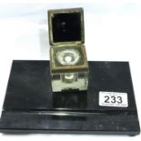 An Art Deco black glass desk stand, having a single inkwell and pen tray, 18 x 13 cm. P&P Group