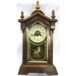 American mahogany cased mantel clock, H: 48 cm. Not available for in-house P&P, contact Paul O'Hea