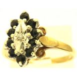 9ct gold diamond and sapphire set ring, size P/Q, 3.1g. P&P Group 1 (£14+VAT for the first lot