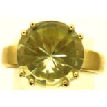 9ct yellow gold topaz solitaire ring, size N, 6.0g. P&P Group 1 (£14+VAT for the first lot and £1+