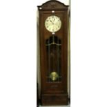 An early 20th century triple weight German oak longcase clock, H: 197 cm, not working at lotting,