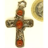 White metal amber set Art Nouveau cross. P&P Group 1 (£14+VAT for the first lot and £1+VAT for