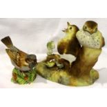 Royal Crown Derby Thrush chicks with Caterpillar and a Royal Worcester Sparrow. P&P Group 2 (£18+VAT