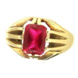 9ct gold gypsy solitaire ring set with a large ruby, size T, 4.5g. P&P Group 1 (£14+VAT for the