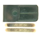 Pair of 9ct gold hallmarked Asprey collar stiffeners in leather case, marked RWD, combined 3.9g. P&P