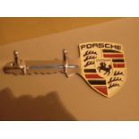 Cast iron chrome Porsche key shaped wall key holder, L: 30 cm. P&P Group 1 (£14+VAT for the first